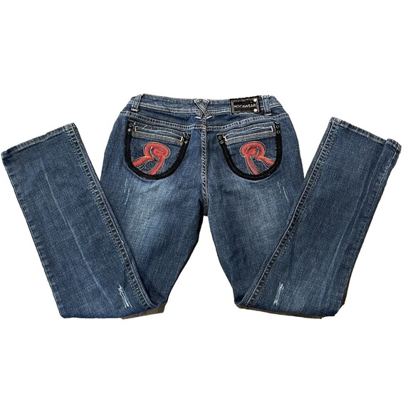 ROCA WEAR WOMENS SIMONE STRAIGHT LEG JEANS SZ 13 EMBELLISHED POCKETS - Picture 1 of 7